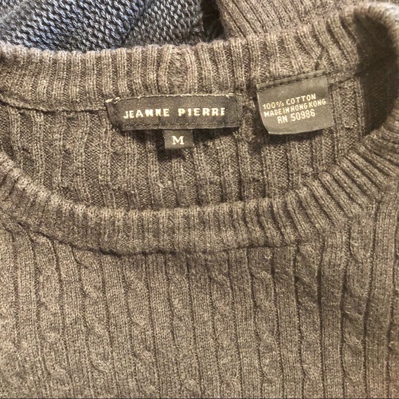 JEANNE PIERRE CABLE STITCH KNIT SWEATER WOMENS MEDIUM 100% COTTON DARK GREY - Picture 3 of 6